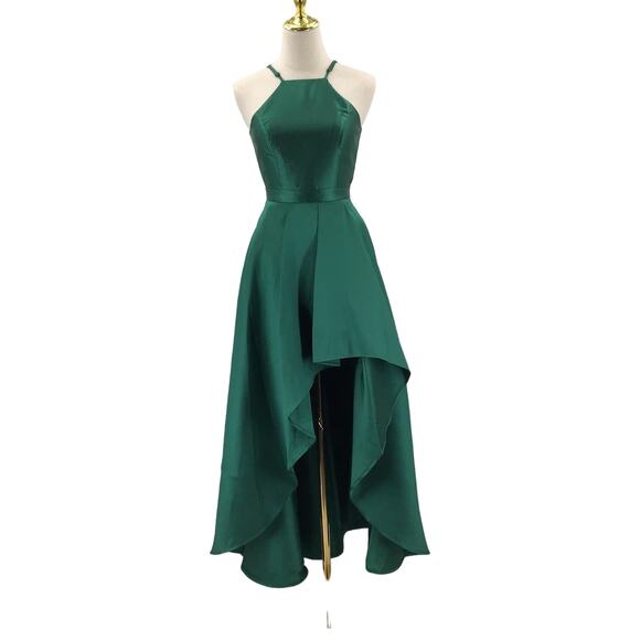LULU'S XS Emerald Green Broadway Show High-Low Apron Neck Maxi Dress B103 - Picture 3 of 10